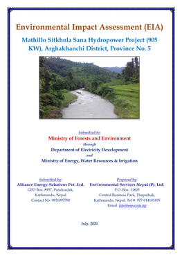 Environmental Impact Assessment (EIA) Mathillo Sitkhola Sana Hydropower Project (905 KW), Arghakhanchi District, Province No