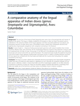 A Comparative Anatomy of the Lingual Apparatus of Indian Doves (Genus: Streptopelia and Stigmatopelia), Aves: Columbidae Varsha Trivedi