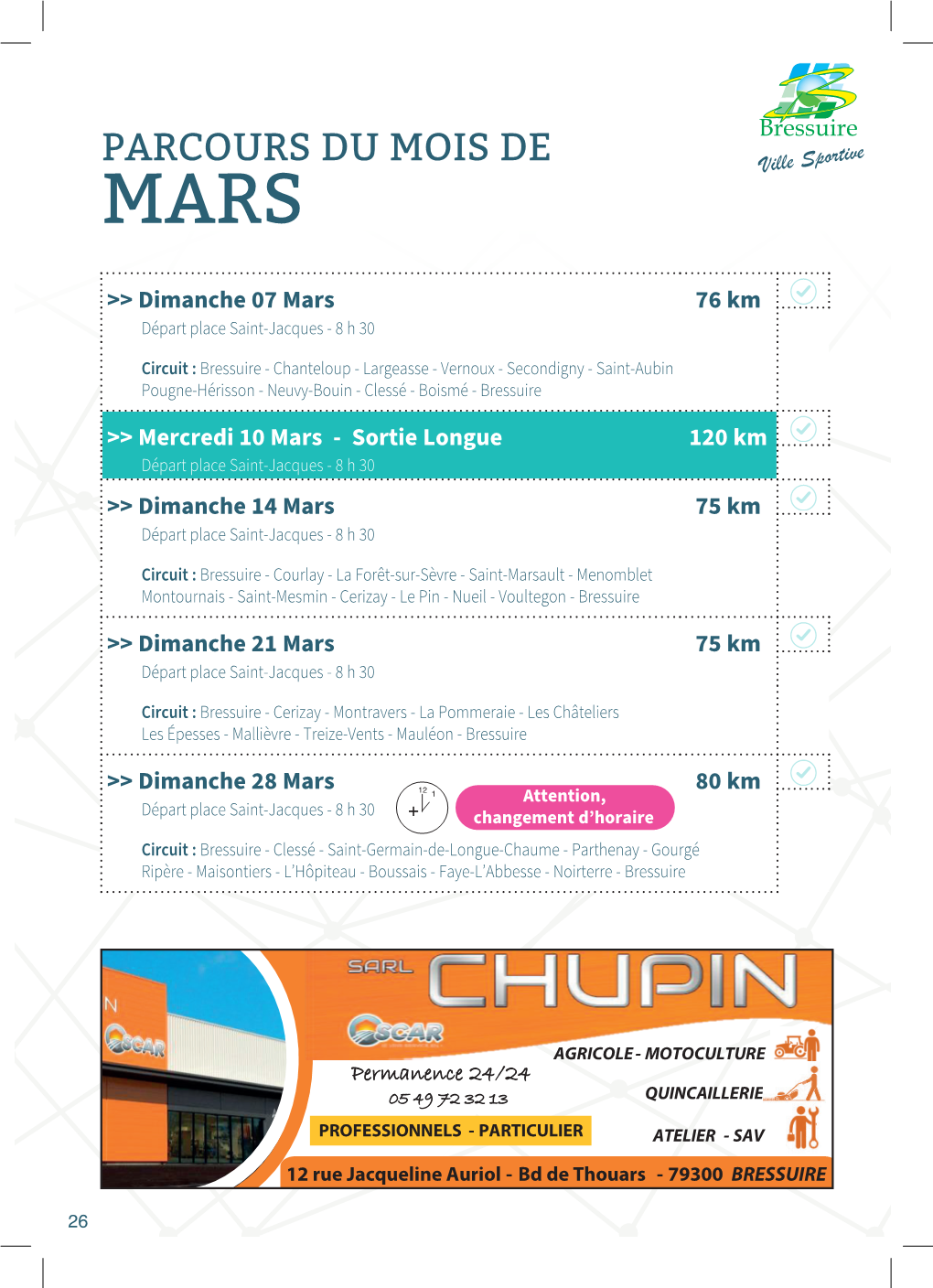 PARCOURS DU MOIS DE Ville Sportive MARS