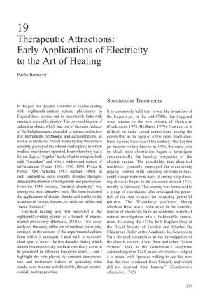 Therapeutic Attractions: Early Applications of Electricity to the Art of Healing