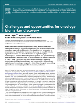 Challenges and Opportunities for Oncology Biomarker Discovery