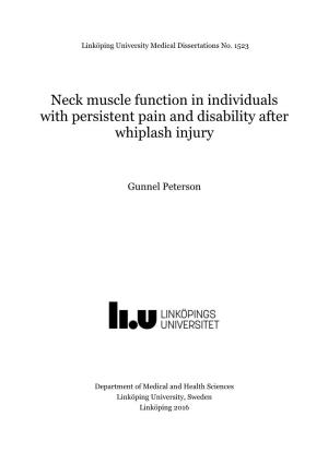 Neck Muscle Function in Individuals with Persistent Pain and Disability After Whiplash Injury