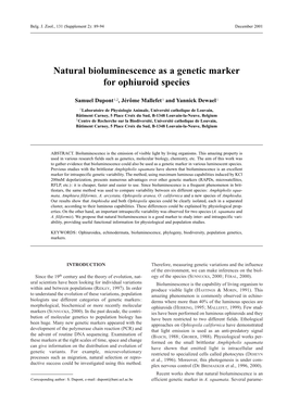 Natural Bioluminescence As a Genetic Marker for Ophiuroid Species