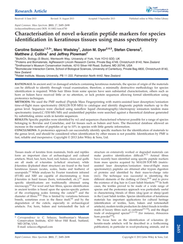 Characterisation of Novel Keratin Peptide Markers for Species