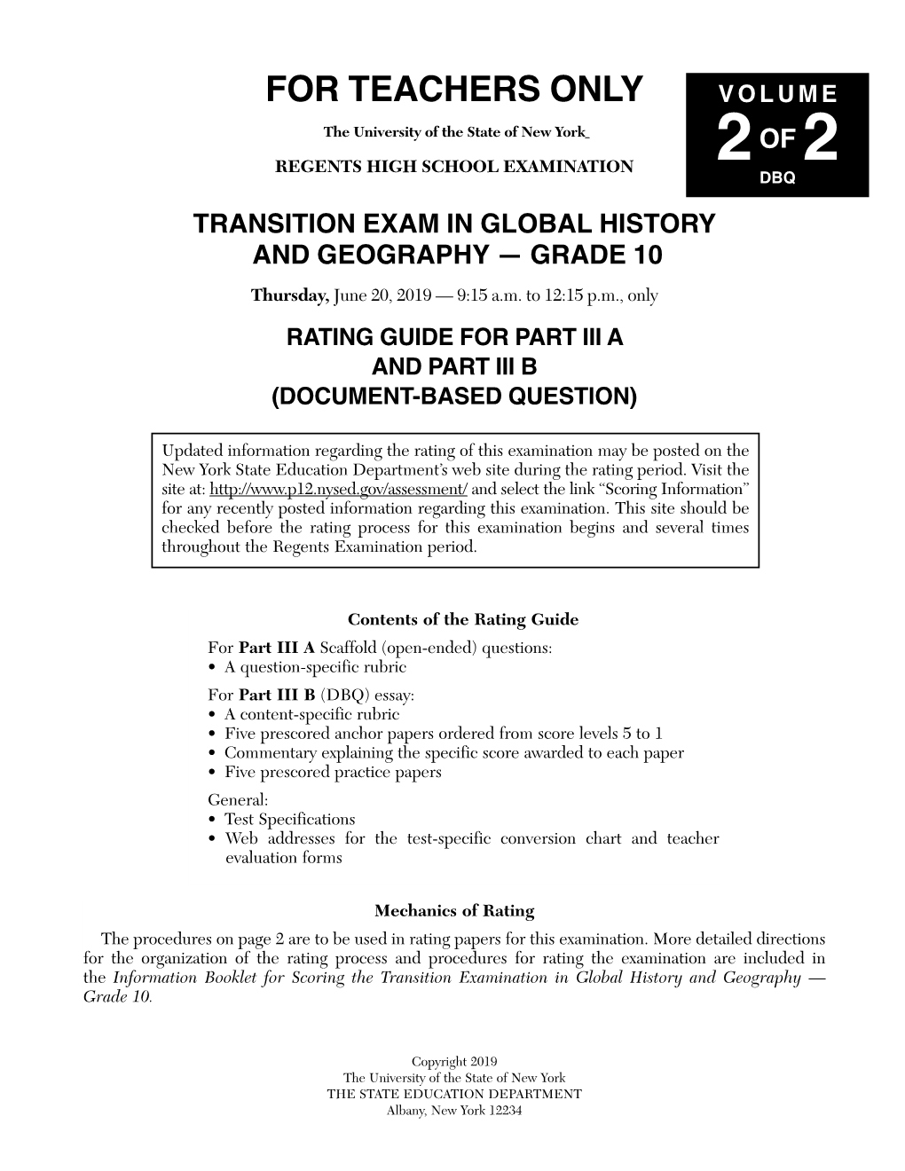 Dbq Transition Exam in Global History and Geography — Grade 10