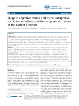 Sluggish Cognitive Tempo and Its Neurocognitive, Social and Emotive