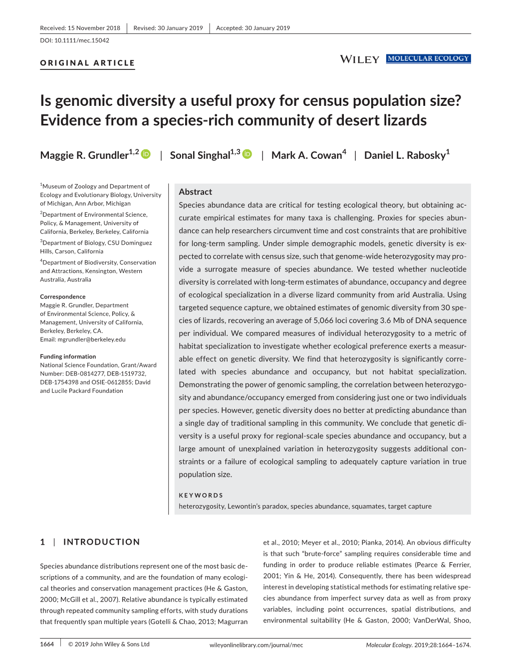 Is Genomic Diversity a Useful Proxy for Census Population Size? Evidence from a Species‐Rich Community of Desert Lizards