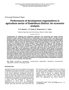 Performance of Development Organizations in Agriculture Sector of Dadeldhura District: an Economic Analysis