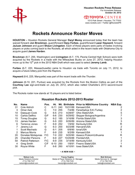 40-Oct 29-Rockets Roster Moves
