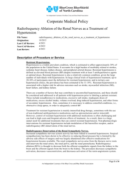 Radiofrequency Ablation of the Renal Nerves As a Treatment Of