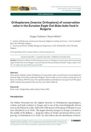 Orthopterans (Insecta: Orthoptera) of Conservation Value in the Eurasian Eagle Owl Bubo Bubo Food in Bulgaria