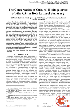 The Conservation of Cultural Heritage Areas of Film City in Kota Lama of Semarang