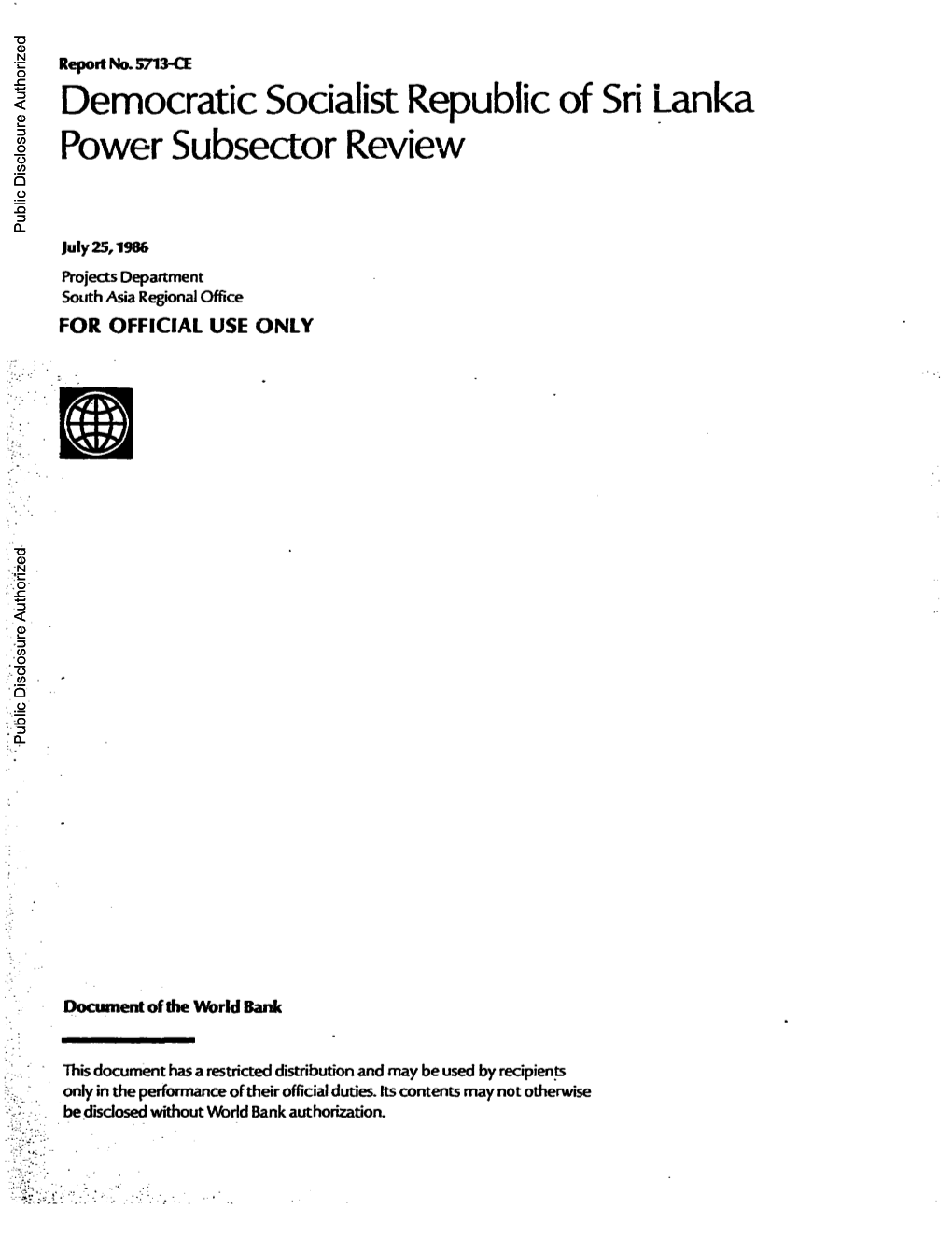 Democratic Socialist Republic of Sri Lanka Power Subsector Review