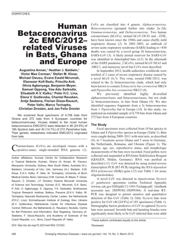 Human Betacoronavirus 2C EMC/2012–Related Viruses in Bats, Ghana and Europe