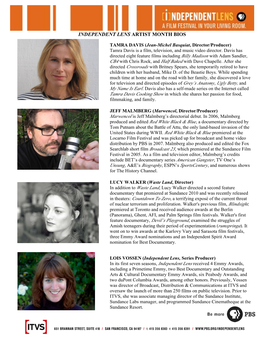 INDEPENDENT LENS Winter 2011 TCA Bios