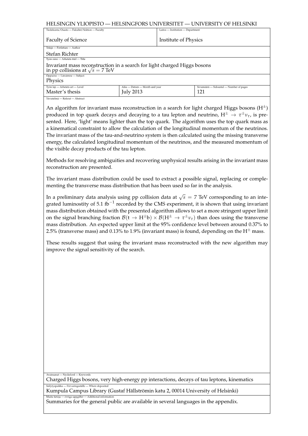 An Algorithm for Invariant Mass Reconstruction in a Search for Light