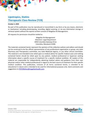Lipotropics, Statins Therapeutic Class Review