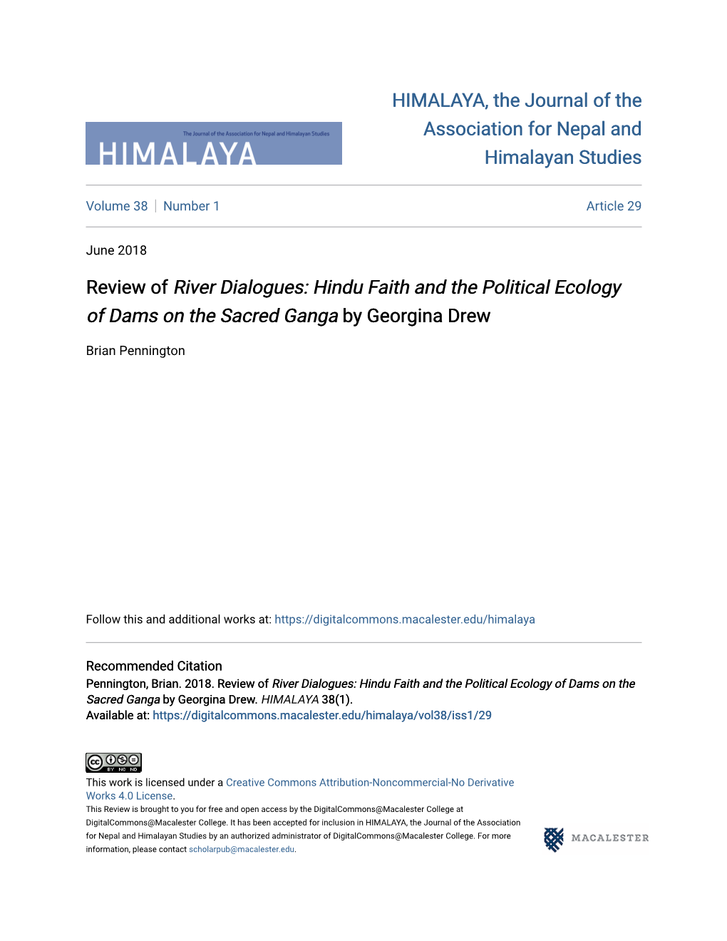 Review of &lt;I&gt;River Dialogues: Hindu Faith and the Political Ecology Of