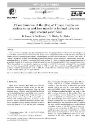 Characterization of the Effect of Froude Number on Surface Waves