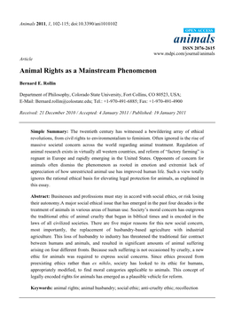 Animal Rights As a Mainstream Phenomenon