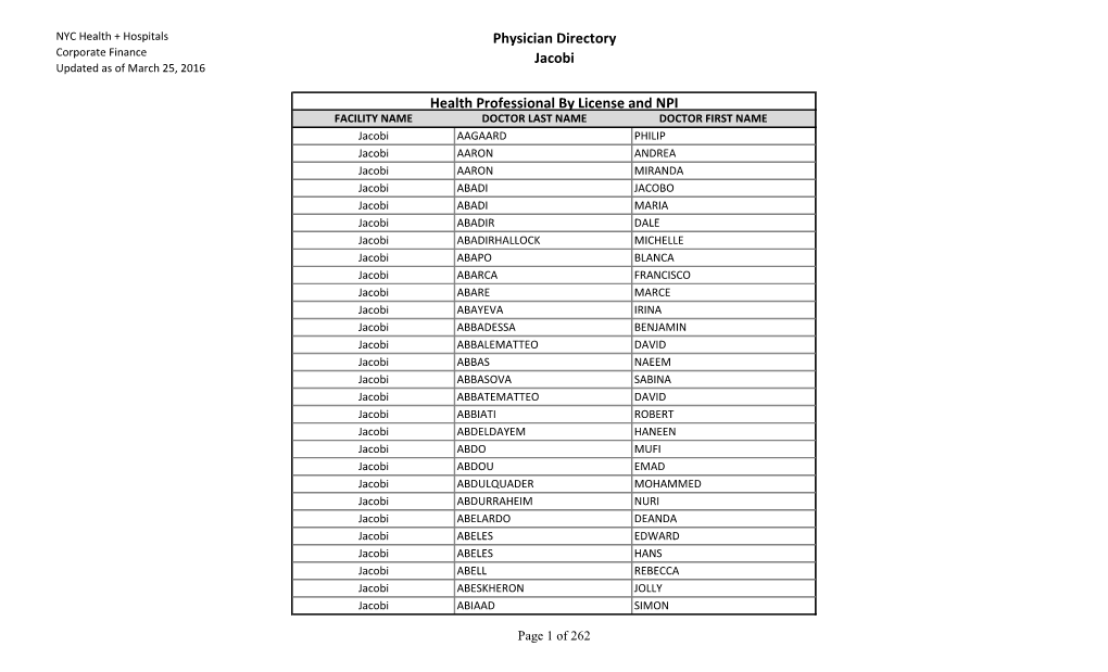 Physician Directory Jacobi Health Professional by License And