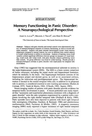 Memory Functioning in Panic Disorder: a Neuropsychological Perspective