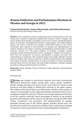 Women Politicians and Parliamentary Elections in Ukraine and Georgia In