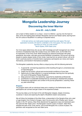 Mongolia Leadership Journey Discovering the Inner Warrior June 22 – July 3, 2009