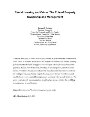 Rental Housing and Crime: the Role of Property Ownership and Management