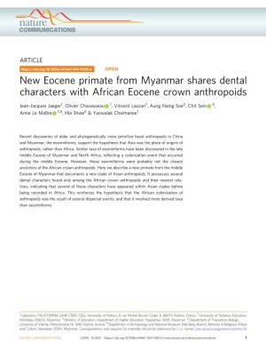 New Eocene Primate from Myanmar Shares Dental Characters with African Eocene Crown Anthropoids