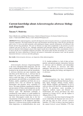 Review Articles Current Knowledge About Aelurostrongylus Abstrusus Biology and Diagnostic