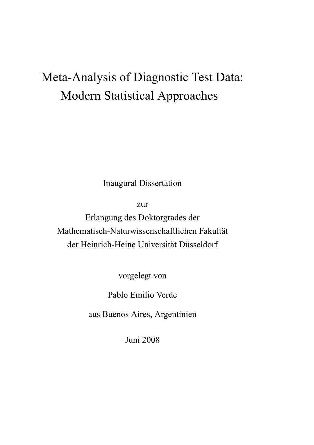 Meta-Analysis of Diagnostic Test Data: Modern Statistical Approaches