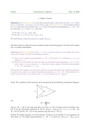 Limits Commutative Algebra May 11 2020 1. Direct Limits Definition 1
