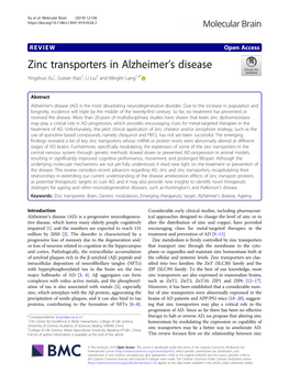 Zinc Transporters in Alzheimer's Disease