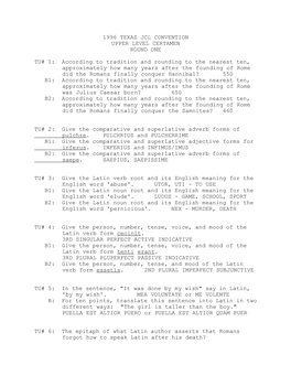 1996 Texas Jcl Convention Upper Level Certamen Round One