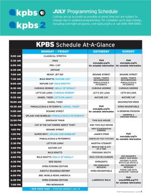 KPBS-TV July Programming Schedule