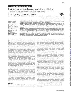 Risk Factors for the Development of Bronchiolitis Obliterans in Children with Bronchiolitis a J Colom, a M Teper, W M Vollmer, G B Diette