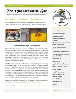 Spring 2019 Newsletter the Massachusetts Bee