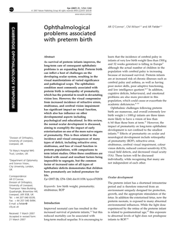 Ophthalmological Problems Associated with Preterm Birth