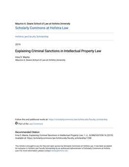 Explaining Criminal Sanctions in Intellectual Property Law