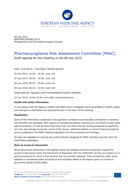 PRAC Draft Agenda of Meeting 6-9 July 2015