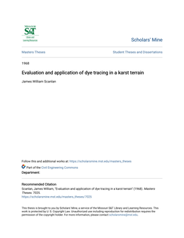 Evaluation and Application of Dye Tracing in a Karst Terrain