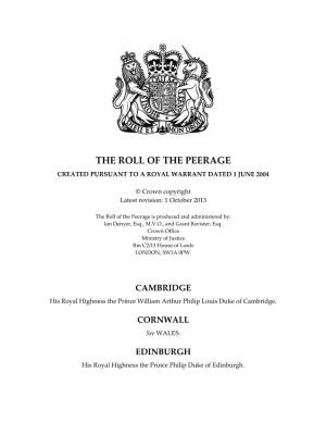Roll of the Peerage Created Pursuant to a Royal Warrant Dated 1 June 2004