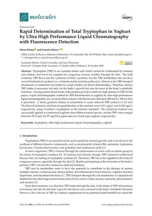 Rapid Determination of Total Tryptophan in Yoghurt by Ultra High Performance Liquid Chromatography with Fluorescence Detection