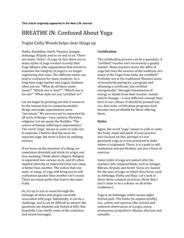 BREATHE IN: Confused About Yoga