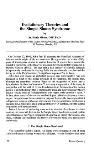 Evolutionary Theories and the Simple Simon Syndrome by Sr