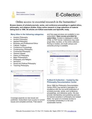 Online Access to Essential Research in the Humanities!