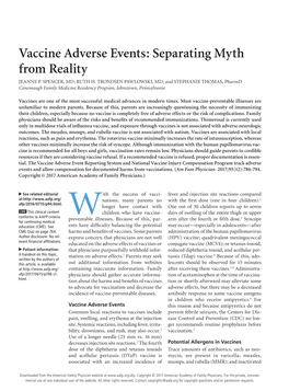 Vaccine Adverse Events: Separating Myth from Reality JEANNE P