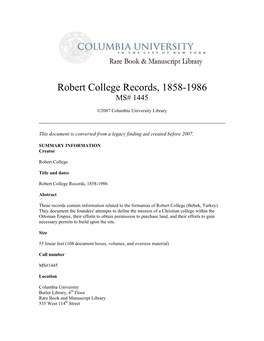 Robert College Records, 1858-1986 MS# 1445