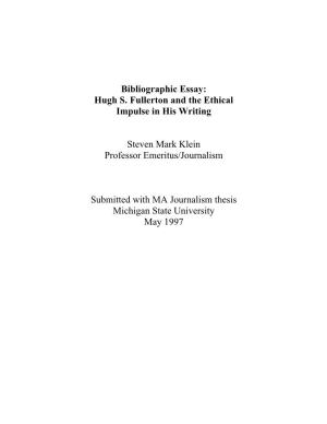 Bibliographic Essay: Hugh S. Fullerton and the Ethical Impulse in His Writing